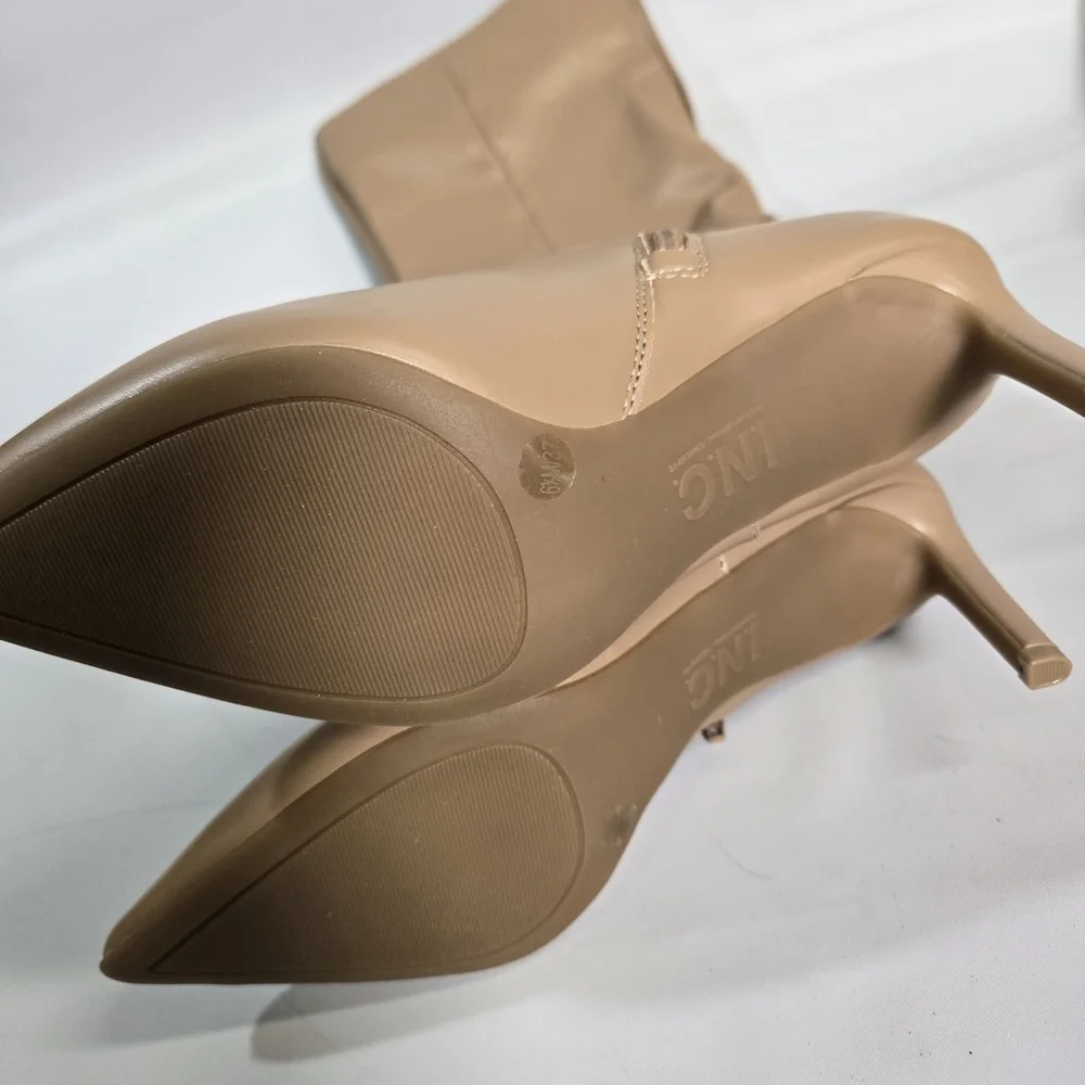 INC Damoni Over the Knee Faux Leather Slouch Boots Tan Pointed Heeled 6.5 NIB